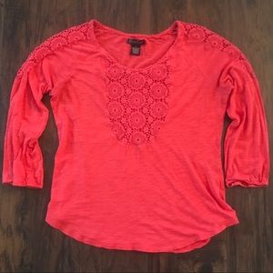 LUCKY BRAND CORAL CROCHETED DETAIL TOP SIZE S